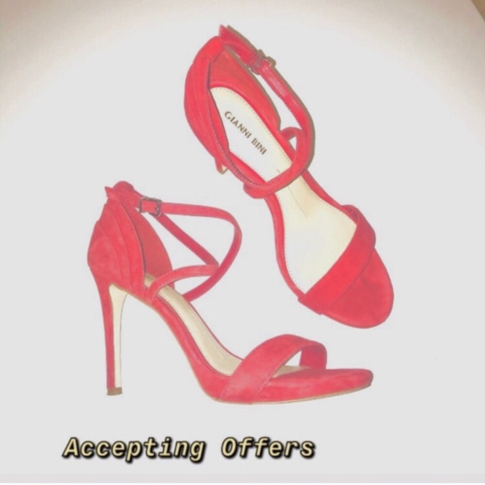 Gianni Bini Red Suede Ankle-Strap Heels